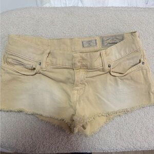 All Saints Lowe Sheldon Low Rise Hot Pant Shorts in Lemon Sand